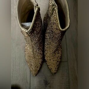 Betsy Johnson Cadie Gold Rhinestone Bootie *worn 1X minor imperfections in photo